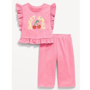 Old Navy Short-Sleeve Ruffle-Trim Top and Wide-Leg Pants Size 3-6M